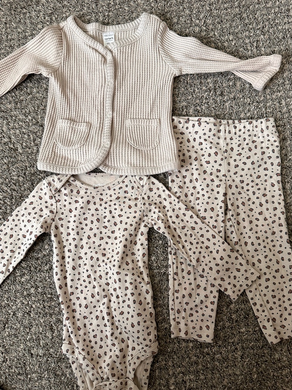 18M Carter's Cream Waffle Cardigan & Leopard-Print Pajama Set